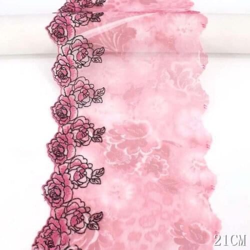 2Yards Pink Embroidered Rose Flower Lace Fabric Embroidery Sexy Bra Lingerie Trims Mesh Tulle Sewing Applique Dress Decor DIY