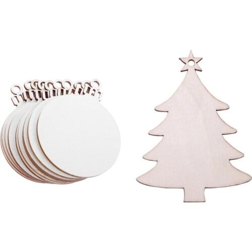 20Pcs Wooden Hanging Christmas Tree Blank Decorations Gift Tag Shape - 10Pcs Round Bell 10Pcs Stars Pendant for Christmas Crafts