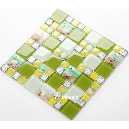 2017 New Pastoral Fresh Green White Shell Resin Crystal Glass Mosaic Tile for Kitchen Backsplash Shower Room DIY 3D border