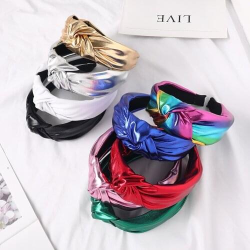 2020New Bright Solid Color Hair Band Fashon Metallic Luster PU Headwear For Women Punk Broadside Head Hoop Band Hair Accessories