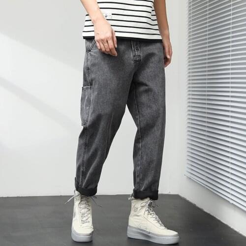 2021 Summer Classic Brand Straight Loose Denim Cropped Pants High Street Hip Hop Mens Harem Pants Tapered Pants Jeans