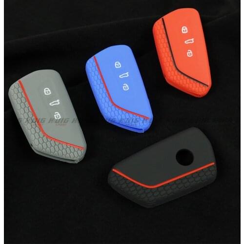 Car Silicone Remote Smart Key Case Key Fob Honeycomb shape Cover Trim For VW Volkswagen Golf 8 Mk8 2020 3 Buttons Smart Key