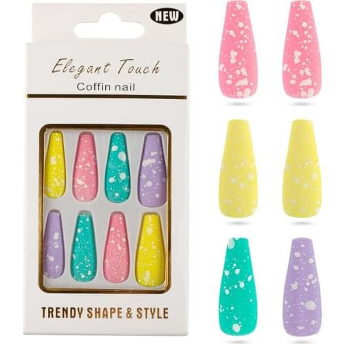 40pcs/box Mix Colors Long Ballerina Full Cover Nail Art Manicure Snowflake Dotted Press on False Nails Supplies Decoration Tool