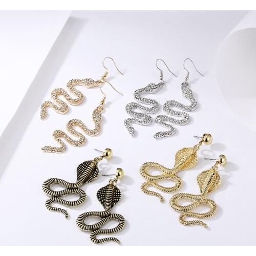 European and American creative jewelry with snake rhinestone stone earrings personality exaggerated metal punk female earrings