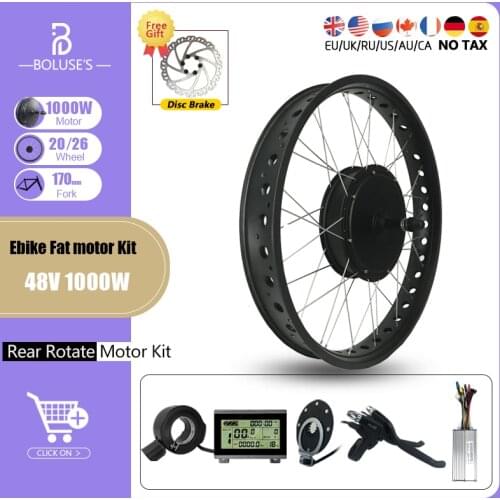Electric Bike Fat Motor Kit 20 26 Inch 4.0 Tyre 48V 1000W Rear Rotate Brushless Hub Motor Wheel 4 Color For Ebike Conversion Kit