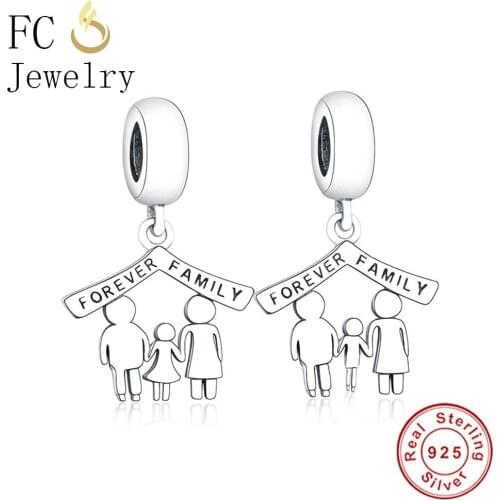 FC Jewelry Fit Original Brand Charm Bracelet 925 Sterling Silver Dad Mom Son Sister Hand Crossed Family Forever Bead Berloque
