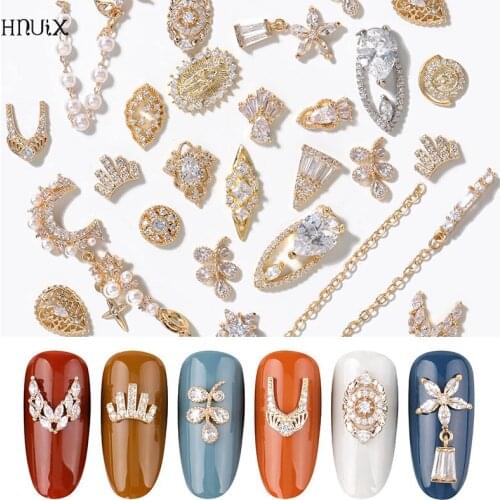 HNIUX 1 Pieces 3D Metal Zircon Nail Art Jewelry Japanese Pearl Pendant Decorations Top Quality Crystal Manicure Diamond Charms