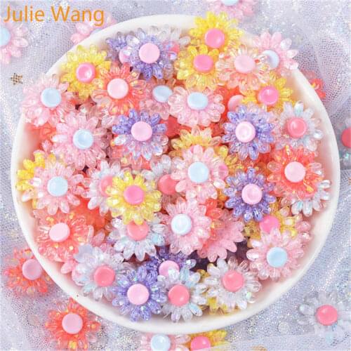Julie Wang 10PCS 18mm Resin Flower Sunflower Slime Charms Randomly Mix Colros Cabochon Jewelry Making Accessory Decoration