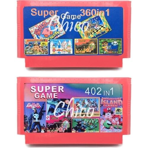 Red Shell Top Quality 2 Pieces Big Yellow Game Collection 402 in 1 Game Cartridge 360 in 1 Game Card For 8 Bit Dandy Game Player