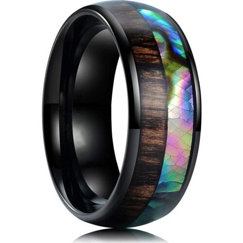 NEW 8mm Mens Black Tungsten Carbide Ring Fashion Wood Shell Inlay Engagement Ring For Men Wedding Band Jewelry