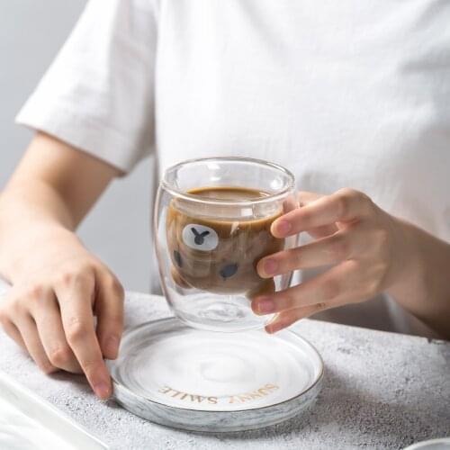 Creative cute cartoon animal double insulated glass milk water cup milk tea cup cat claw juice cup mugs