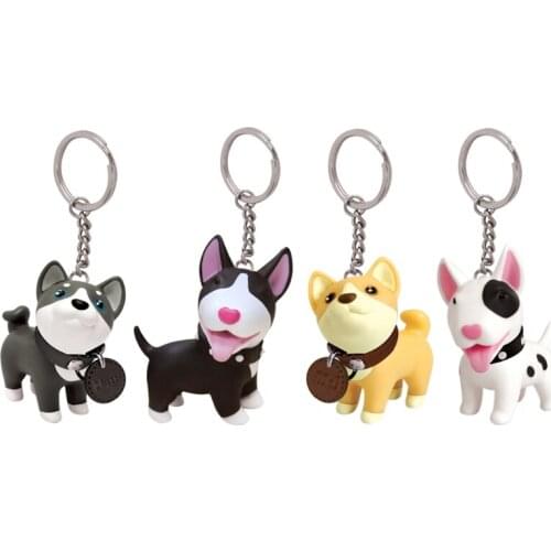 Cute Corgi Dog Keychains Cartoon Lovely Puppy Head Rotate Car Key Chain Girl Bag Pendant Key Ring for student Lovers