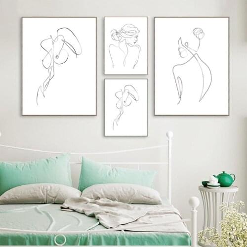Minimalist Figures Line Art Drawing Posters Prints Nordic Decor for Living Room Home Sexy Woman Body Nude Wall Canvas Paintings