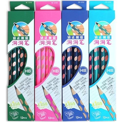 12pcs HB Pencil Kit Kids Students Grip Posture Correction Triangle Wooden Pencils Helpful for Drawing Art Sketching Writing