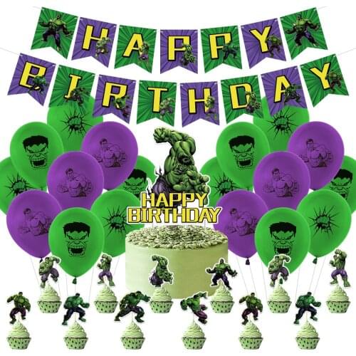 1Set Avengers Super Hero Hulked Theme Latex Balloon Cake Insert Banner Set Marvel Birthday Party Decor Baby Shower Supplies