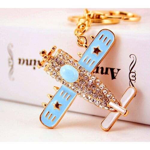 New cartoon propeller aircraft crystal key chain Women New cute Car key ring Charm Bag pendant Gift Jewelry