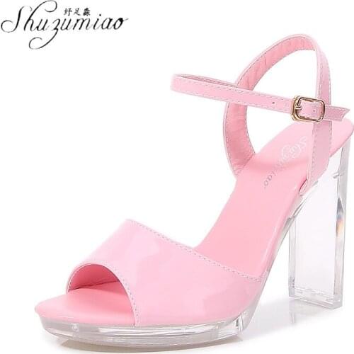 SHUZUMIAO Pink New Summer Sandals Comfortable Versatile Open-toe High-heeled Sandal Casual Outdoor Solid Color Plus Size Shoes