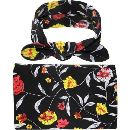 Newborn Sleeping Swaddle Blanket rabbit ear Headband Set Flower Hospital Swaddle Set turban Cocoon Photo Props Gift