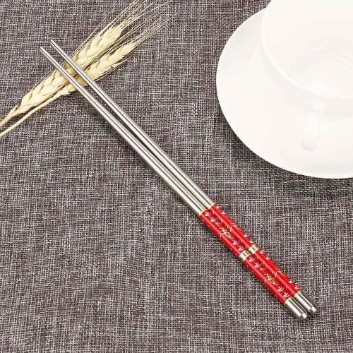1 Pair Stainless Steel Chopsticks Silver Gold Multicolor Non-slip Tableware Dishwasher Safe Cutlery Portable Reusabl Flower 23cm