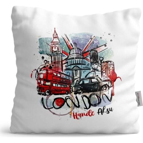 Personalized London Design White Satin Pillow-1