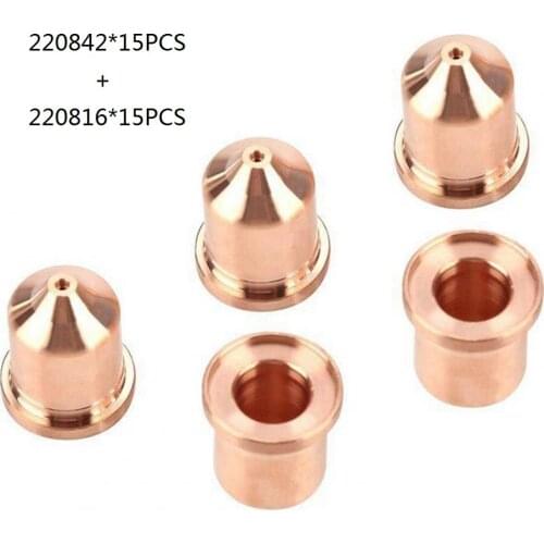 Plasma cutter torch consumable 220816 nozzle tip 15pcs + 220842 electrode 15pcs