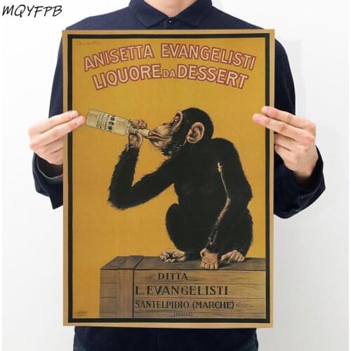 Chimpanzee Kraft Retro Paper Poster Room Decoration Home Decoration Painting Wall Sticker Picture 50.5x35cm
