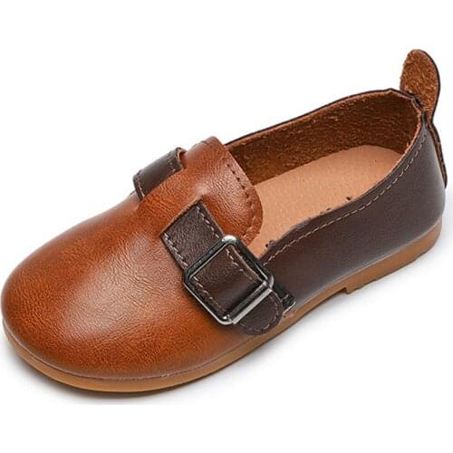 CUZULLAA Girls PU Leather Casual Shoes Children Buckle Flat Shoes Soft Comfortable Loafers For Kids Slip-On Shoes Size 26-36