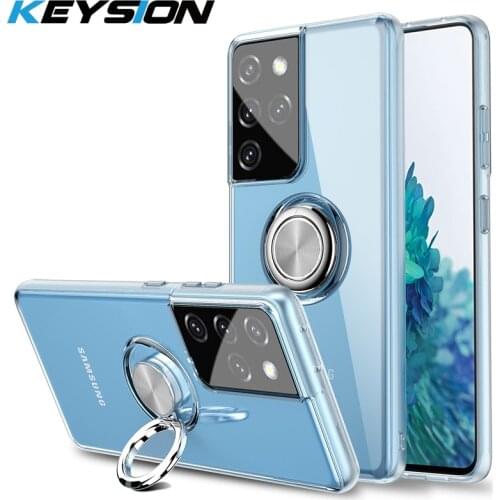 KEYSION Transparent Case for Samsung S21 Ultra 5G S21 Plus S20+ Soft Silicone Ring Phone Cover for Galaxy Note 20 Ultra 10 Plus