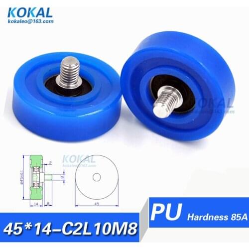 [PU45*14-C2L10M8]Free Shipping 10pcs M8 TPU 608RS bearing roller wheel rubber money-count pulley 45*14 rubber wheel M8 SCREW