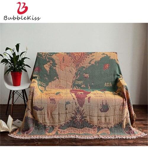 Bubble Kiss Dust-Proof Sofa Towel Blanket Map Pattern All-Purpose Cotton Home Cover Blankets Modern Living Room Cushion Blanket