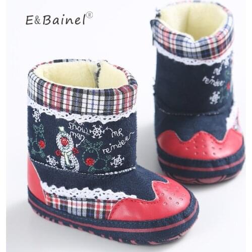 Christmas Baby Shoes Winter Warm First Walkers Baby Ankle Snow Boots Infant Print Knit Fleece Baby Boys Girls Shoes