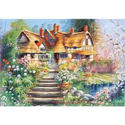 Needlework for embroidery crafts DIY DMC High Quality - Counted Cross Stitch Kits 14 ct Oil painting - Cottage with Pond