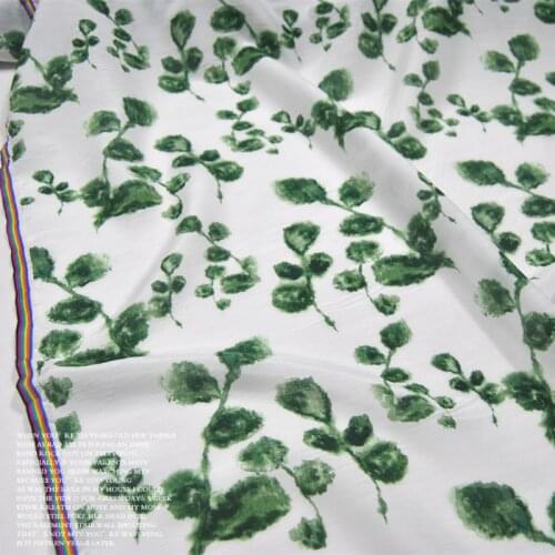 Silk Cotton Fabric Dress Large Wide White Background Green Small Floral clothing Cloth DIY Sewing Patchwork