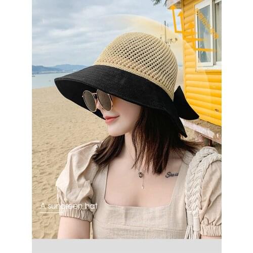 Fashion Women straw hats sun hats female wide brim beach hat bow summer hat anti uv straw sun hats