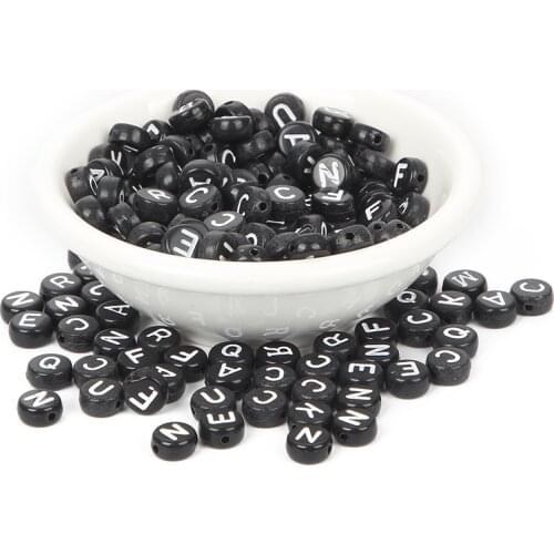 Mixed Black Bottom White Letter Acrylic Bead Charm Loose Spacer Beads For Jewelry Making DIY Needlework Bracelet Accessories