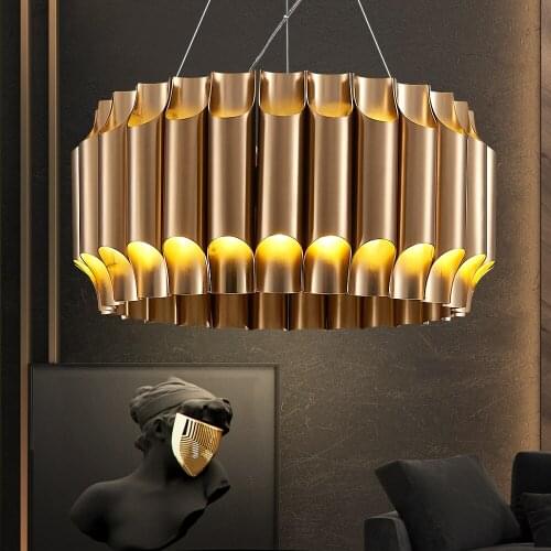 YOOGEE Modern Luxury LED Chandelier for Living Room Home Decor Hanging Lamp Gold Frosted Stainless Steel Light Fixture Round