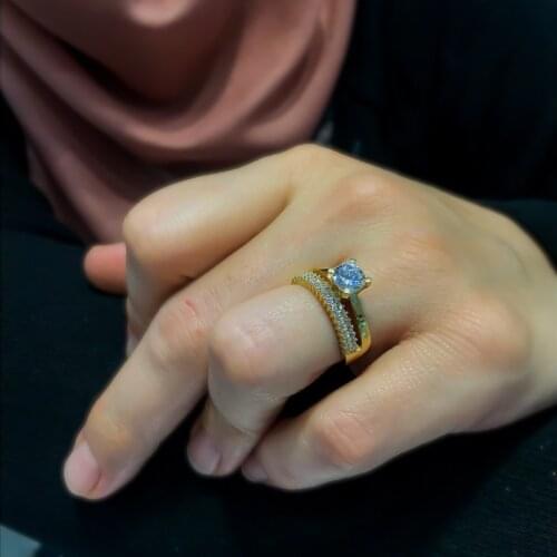 Tamtur Cubic Zirconia Solitaire Gold Plated Silver Ring