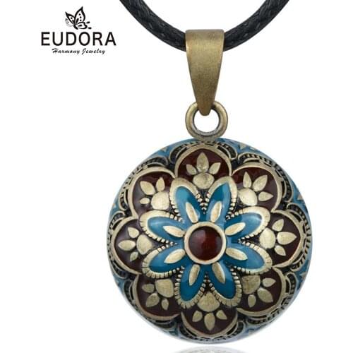Eudora Vintage Enamel Craft Flower Bell Ball Pendant Harmony Bola Ball Necklace Angel Caller Jewelry best gift for Pregnant wife