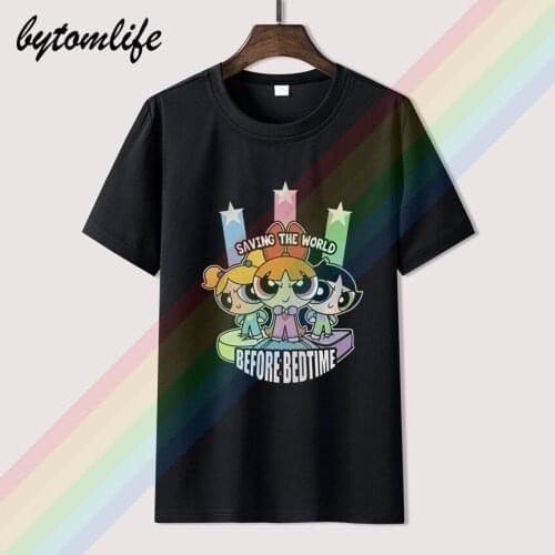 Funny mens t-shirt for women novelty t-shirt CN Powerpuff girls saving the world .. Cool t-shirt before bed