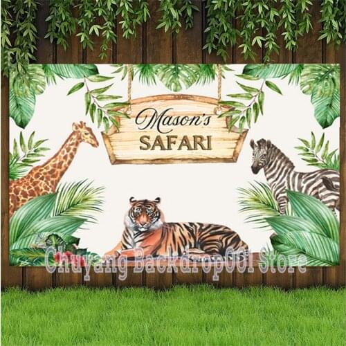 Customized Jungle Safari Backdrop Baby Shower Happy Birthday Party Photo Background Booths Studio Props Decoration Banner