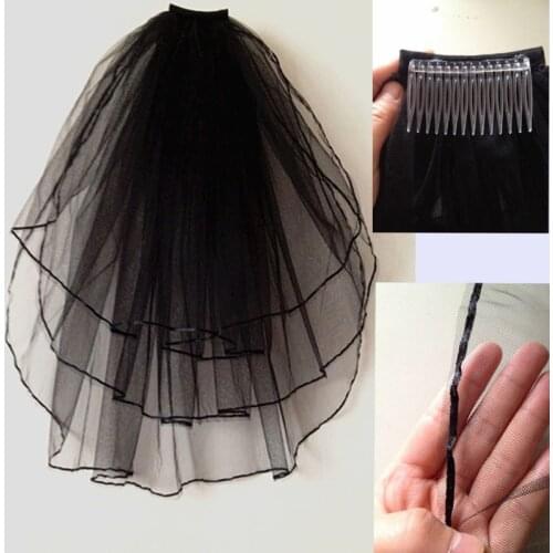 Hot Sale Cheap White Black Veil With Comb Simple 3-Layer Bridal Veil Velos de Noiva Black Wedding Veil Short for Party Halloween