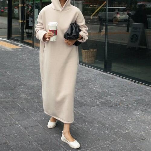 Johnature 2021 New Korean Long Hoodies Women Autumn Winter Hooded Collar Solid Color Loose Pockets Female Sweatshirts