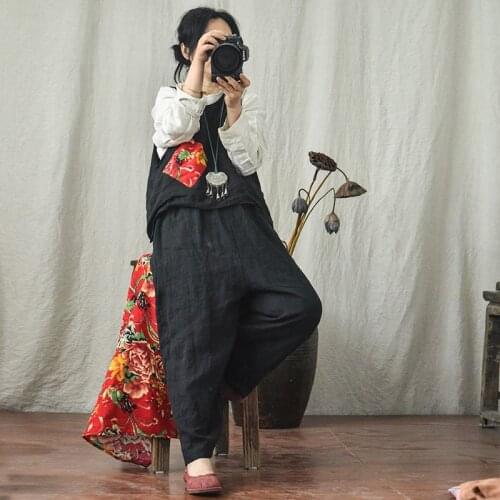 Women Elastic Waist Solid Color Linen Pants Ladies Vintage Flax Wide Leg Pants Trousers Female Plus Size Pants 2021Spring Summer