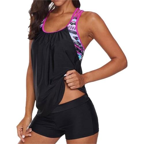 Women Sexy Tankini Beach Patchwork Tank Top Bikini Swimming Trunks 2 Piece Swimsuit Fashion Summer Female Bathing Suit Swimwear