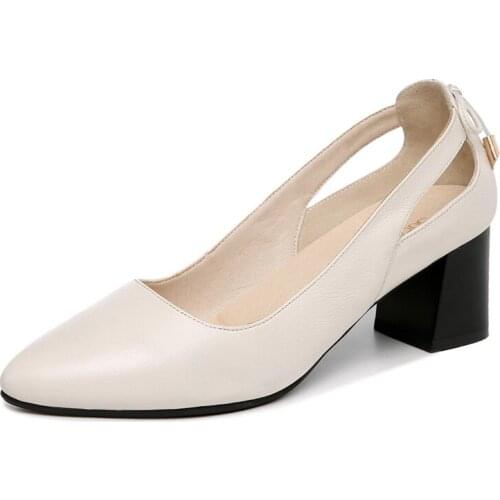 New Fashion Women Summer Genuine Leather Square High Heel Pointed Toe Handmade Thick Heels Woman Work Elegant Pumps Shoes M0245