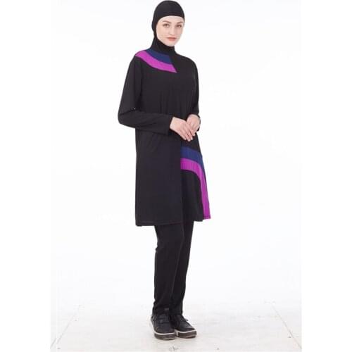 Women Black Muslim Swimsuit Hijab Hooded Patchwork 2pcs Lady Swimwear Full Covered Elegant Beachwear Bathing Suit Da Bagno Donna