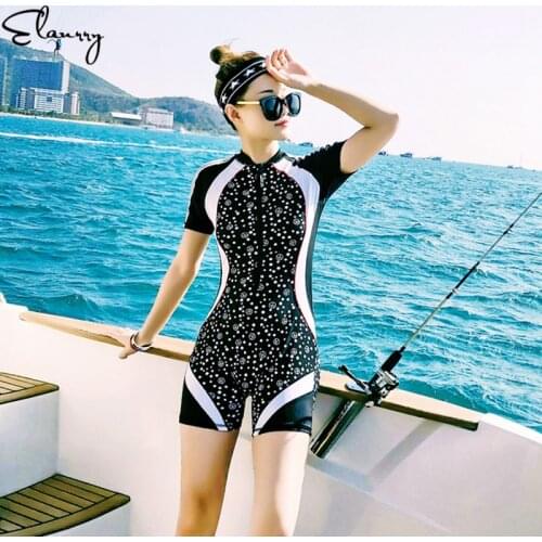 2019 Mujer Women One Piece Sport Swimsuit Sexy Zipper Padded Swimwear Dotted Summer Rashguards Maillot De Bain Femme 3XL