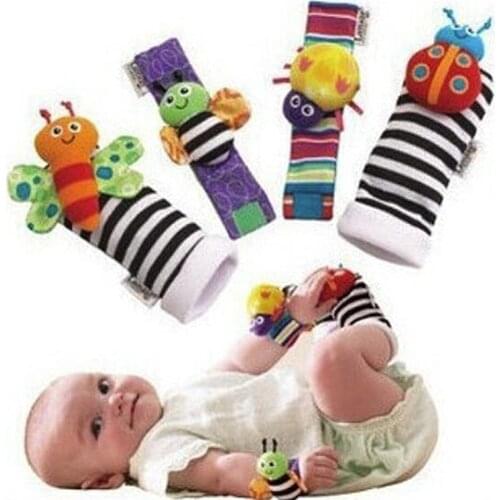 2pcs Waist and 2pcs Socks Infant Baby Kids Sock Rattle Toys Wrist Rattle and Foot Socks 0~24 Months