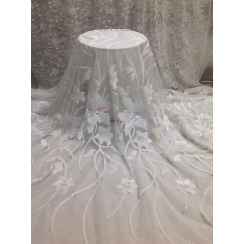 2017 New high quality nigerian embroidery white color sequins lace african lace fabric for party dresses 5yards/lot