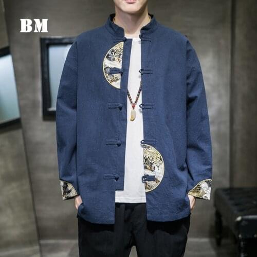 2021 Spring Chinese style crane embroidery plus size jacket harajuku tops men clothing Retro Hanfu Tang suit male